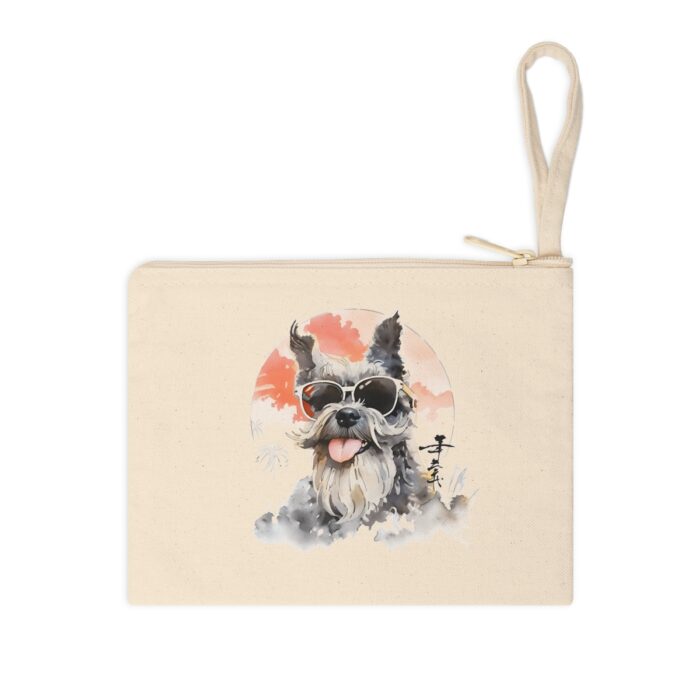 High-quality Miniature Schnauzer Zipper Pouch made from premium cotton canvas showcasing a heartwarming Miniature Schnauzer design.