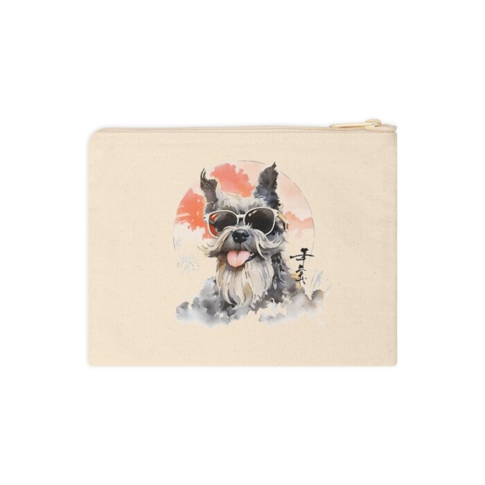 High-quality Miniature Schnauzer Zipper Pouch made from premium cotton canvas showcasing a heartwarming Miniature Schnauzer design.