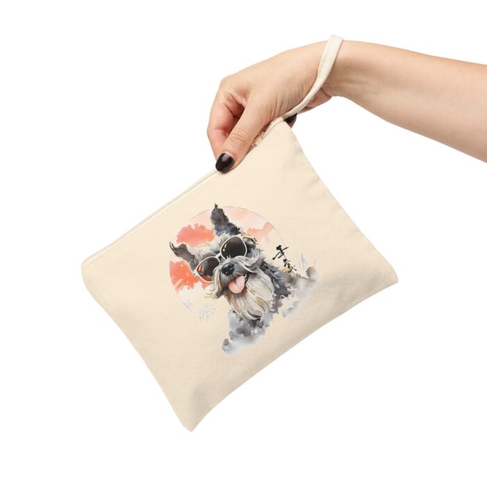 High-quality Miniature Schnauzer Zipper Pouch made from premium cotton canvas showcasing a heartwarming Miniature Schnauzer design.