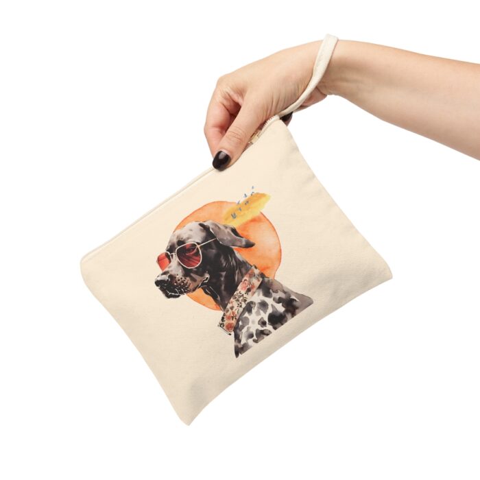 High-quality German Shorthaired Pointer Zipper Pouch made from premium cotton canvas showcasing a dynamic German Shorthaired Pointer design.