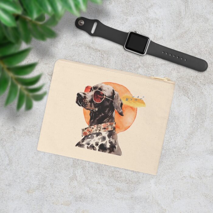 High-quality German Shorthaired Pointer Zipper Pouch made from premium cotton canvas showcasing a dynamic German Shorthaired Pointer design.