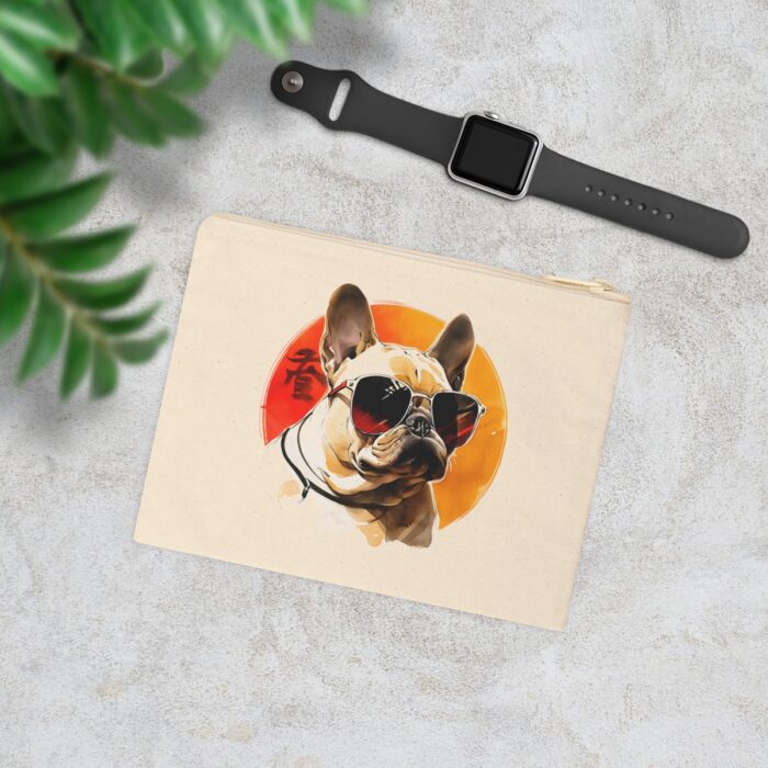 High-quality French Bulldog Zipper Pouch made from premium cotton canvas showcasing a heartwarming French Bulldog design.