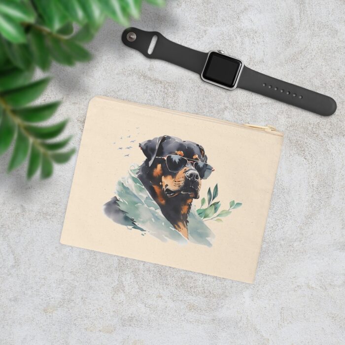 High-quality Rottweiler Zipper Pouch made from premium cotton canvas showcasing a majestic Rottweiler design.