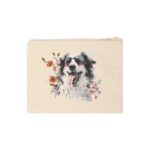 High-quality Australian Shepherd Zipper Pouch made from premium cotton canvas showcasing an intelligent and vibrant Australian Shepherd design.