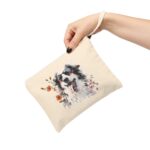 High-quality Australian Shepherd Zipper Pouch made from premium cotton canvas showcasing an intelligent and vibrant Australian Shepherd design.