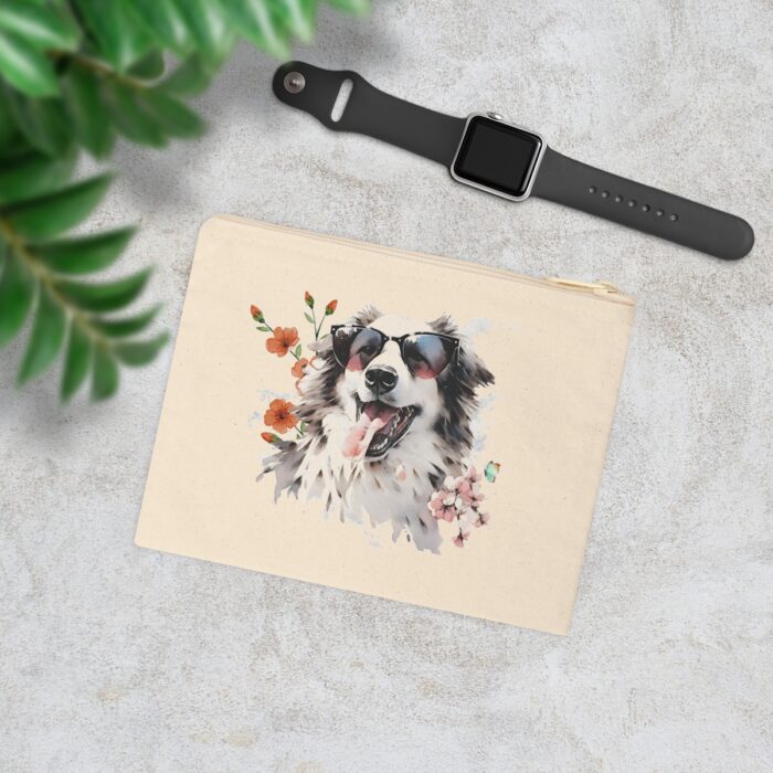 High-quality Australian Shepherd Zipper Pouch made from premium cotton canvas showcasing an intelligent and vibrant Australian Shepherd design.