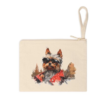 High-quality Yorkshire Terrier Zipper Pouch made from premium cotton canvas showcasing a charming and bold Yorkshire Terrier design.
